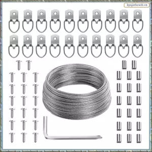 Bộ phụ kiện khung ảnh Dây bện 100 Feet, Móc treo vòng 20x D và tay áo vòng uốn 20x