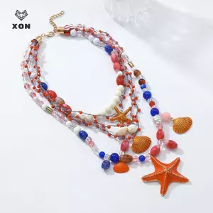 Vỏ sao biển đính cườm tay nhiều lớp Nelace dành cho nữ Mùa hè Đại dương Phong cách kỳ nghỉ Trang sức dự tiệc Phụ kiện Ne [Mina]