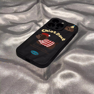 Ốp Lưng IPhone 13 15 11 17 16 12 14 ProMax  Chó đen đội nón chấm tròn 7 8Plus XR X XS Max