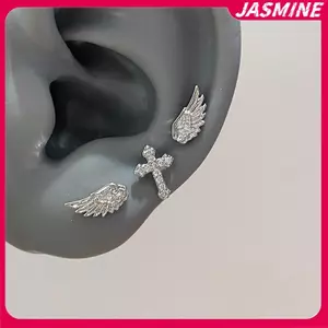 JASMINE Vintage Cặp Đôi Sáng Tạo Đôi Cánh Thiên Thần Bông Tai Nữ Punk Đinh Trang Sức Sinh Nhật Quà Tặng JASMINE