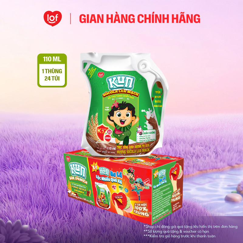 Sữa lúa mạch socola KUN thùng 24 túi x 110ml