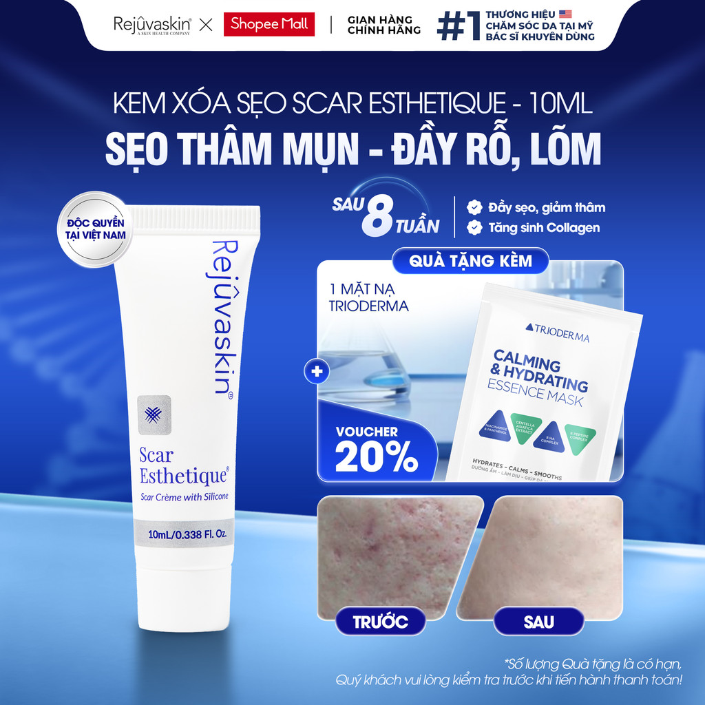 Kem Xóa Mờ Sẹo Scar Esthetique 10ML - Lấp Đầy Sẹo Rỗ, Sẹo Lõm, Sẹo Mụn, Thâm Mụn - Rejuvaskin, Trị Sẹo Chuẩn Y Khoa