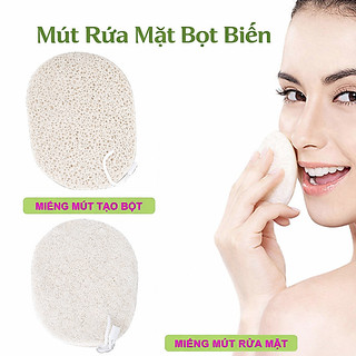 Set 1 Miếng Mút Rửa Mặt + 1 Miếng Mút Tạo Bọt Làm Từ Bọt Biển Tự Nhiên Làm Sạch Sâu, Tạo Bọt