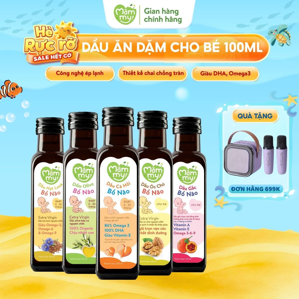 Dầu ăn dặm cho bé Mămmy 100ml bổ sung DHA, Omega 3 bé từ 6 tháng giúp phát triển não bộ, thông minh