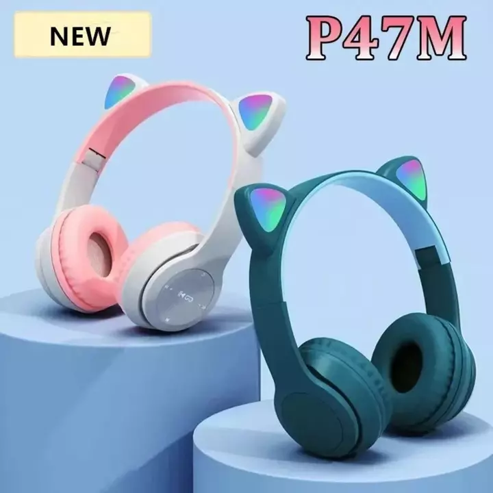 Tai nghe không dây tai mèo HEFEI, Tai nghe Bluetooth tai mèo phát sáng có thể gập lại, Tai nghe bảo vệ chuyển màu Bluetooth thời trang Tai nghe máy tí – 3