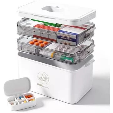 Hộp đựng thuốc 3 tầng có hộp đựng thuốc di động, Hộp sơ cứu di động có lớp có thể tháo rời, Hộp đựng y tế trong suốt cho thuốc, vitamin & Amp; Sup khẩn cấp