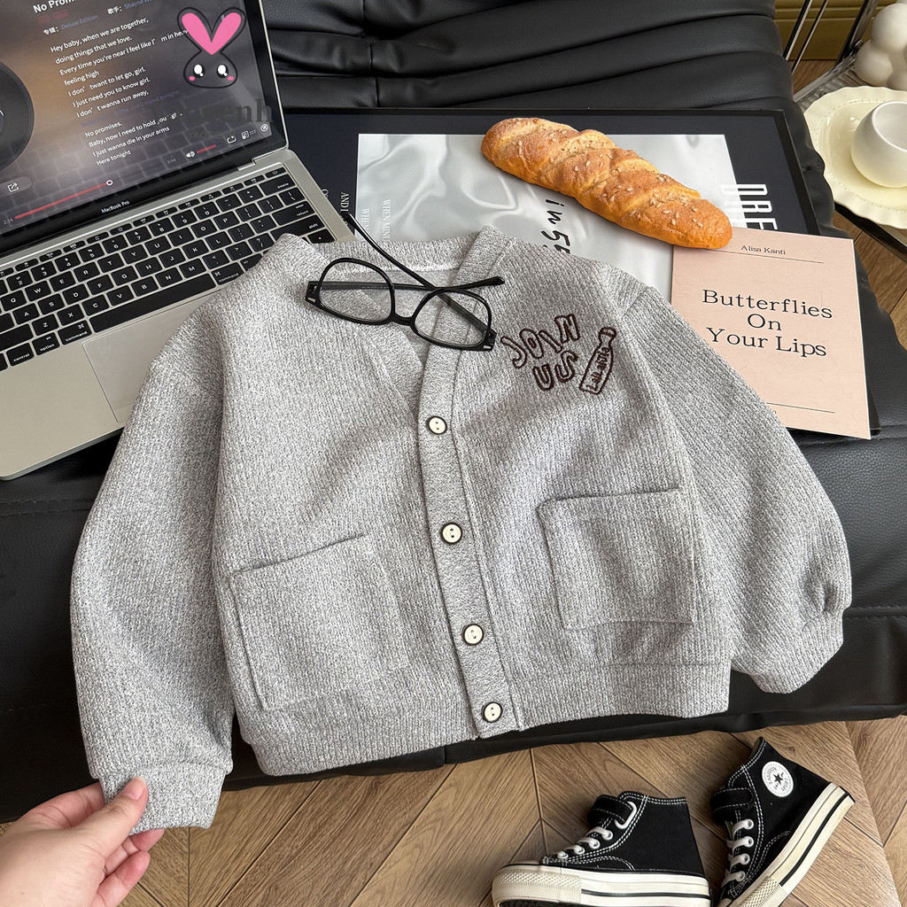 【YAOEENH】80-160CM Bé Trai Bé Gái Retro Áo Khoác Vừa Lớn Trẻ Em Phong Cách Hàn Quốc Cổ Đứng Kim Dày Áo Cardigan Tất Cả Trận Đấu