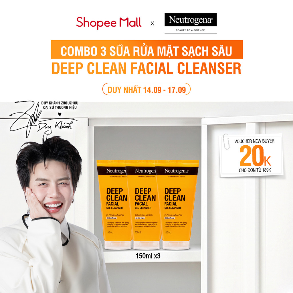 [MUA 3 TÍNH TIỀN 2] Combo 3 Sữa Rửa Mặt Neutrogena Làm Sạch Sâu Deep Clean Facial 150ml (HSD 05/2027 & 06/2027)