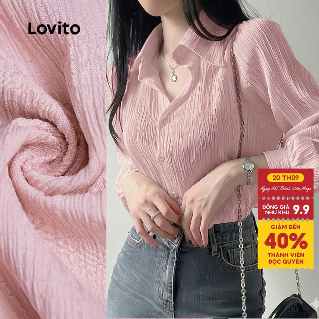 Lovito Áo phong cách thường ngày xếp ly mùa xuân/hè màu hồng cho nữ L195ED110