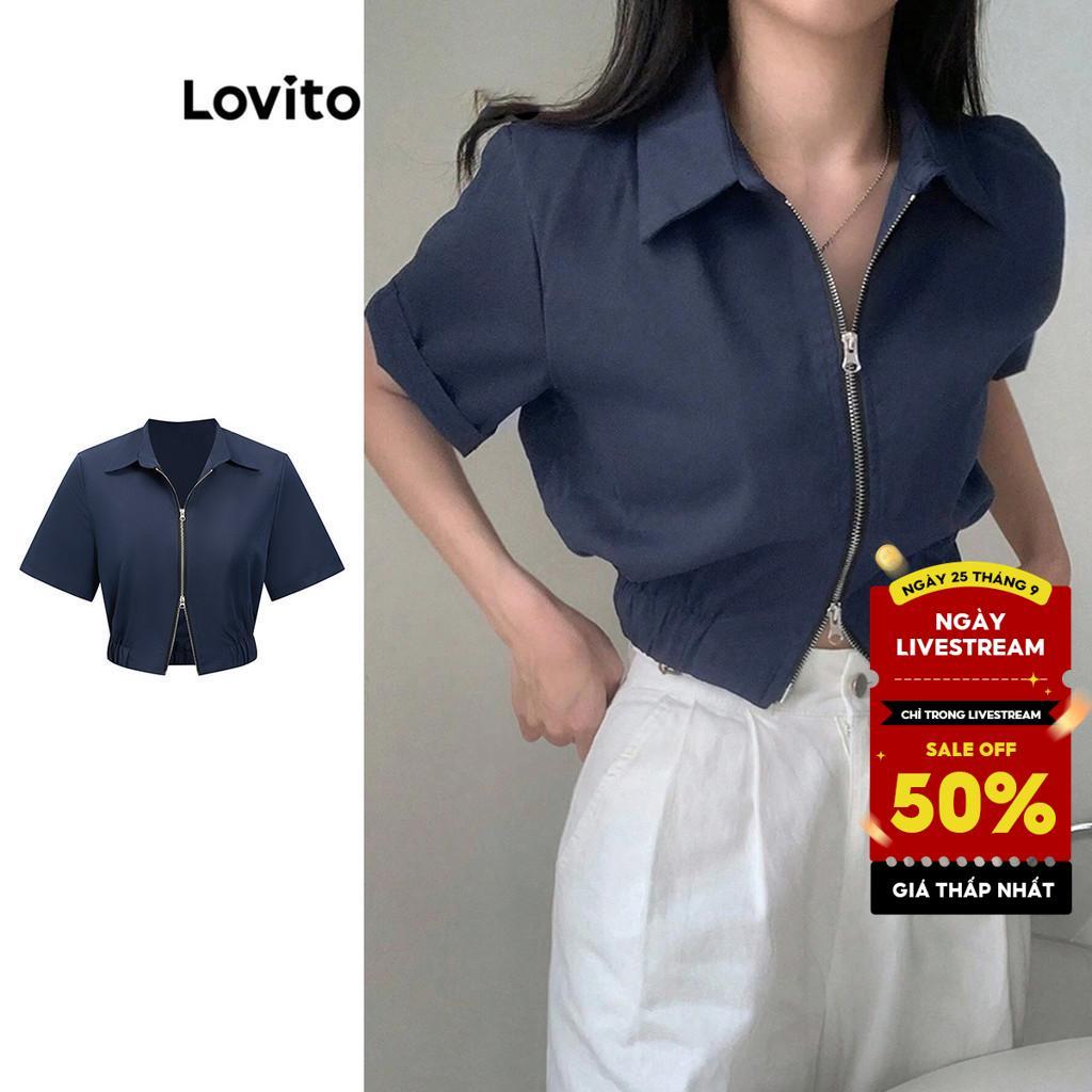 Lovito Phong cách thường ngày Áo sơ mi Preppy trơn có dây kéo cho nữ L82AD009 (Nhiều màu)