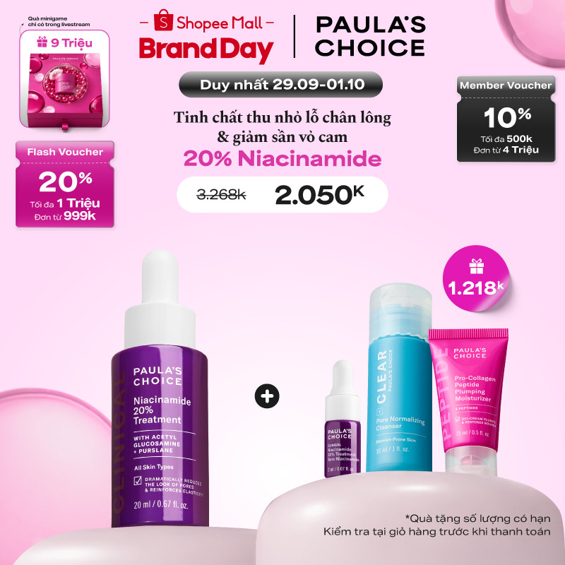 Tinh chất thu nhỏ lỗ chân lông to và làm sáng mịn bề mặt da Paula's Choice Clinical Niacinamide 20% Treatment 20ml 8030