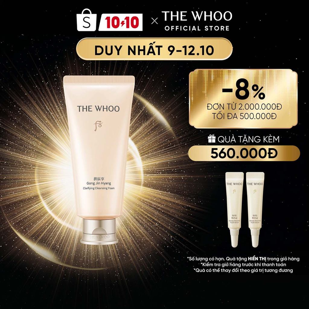 [THE WHOO OFFICIAL] Sữa rửa mặt bọt mịn sạch sâu và dưỡng ẩm THE WHOO Gongjinhyang Clarifying Cleansing Foam 180ml