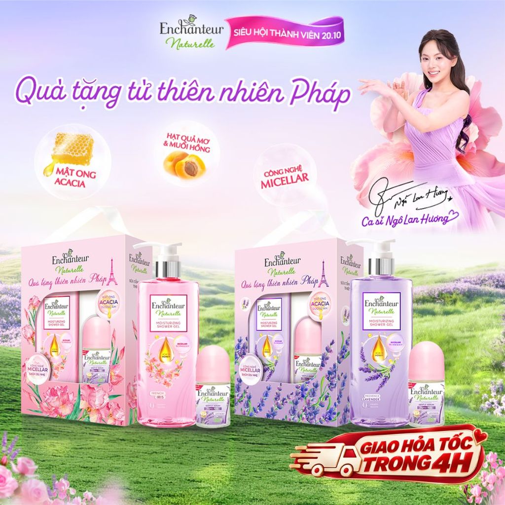 [TẶNG CHAI 250G] Sữa tắm dưỡng da thiên nhiên Pháp Enchanteur Naturelle hương Lavender/Iris/ Rose 510g (mùingẫunhiên)