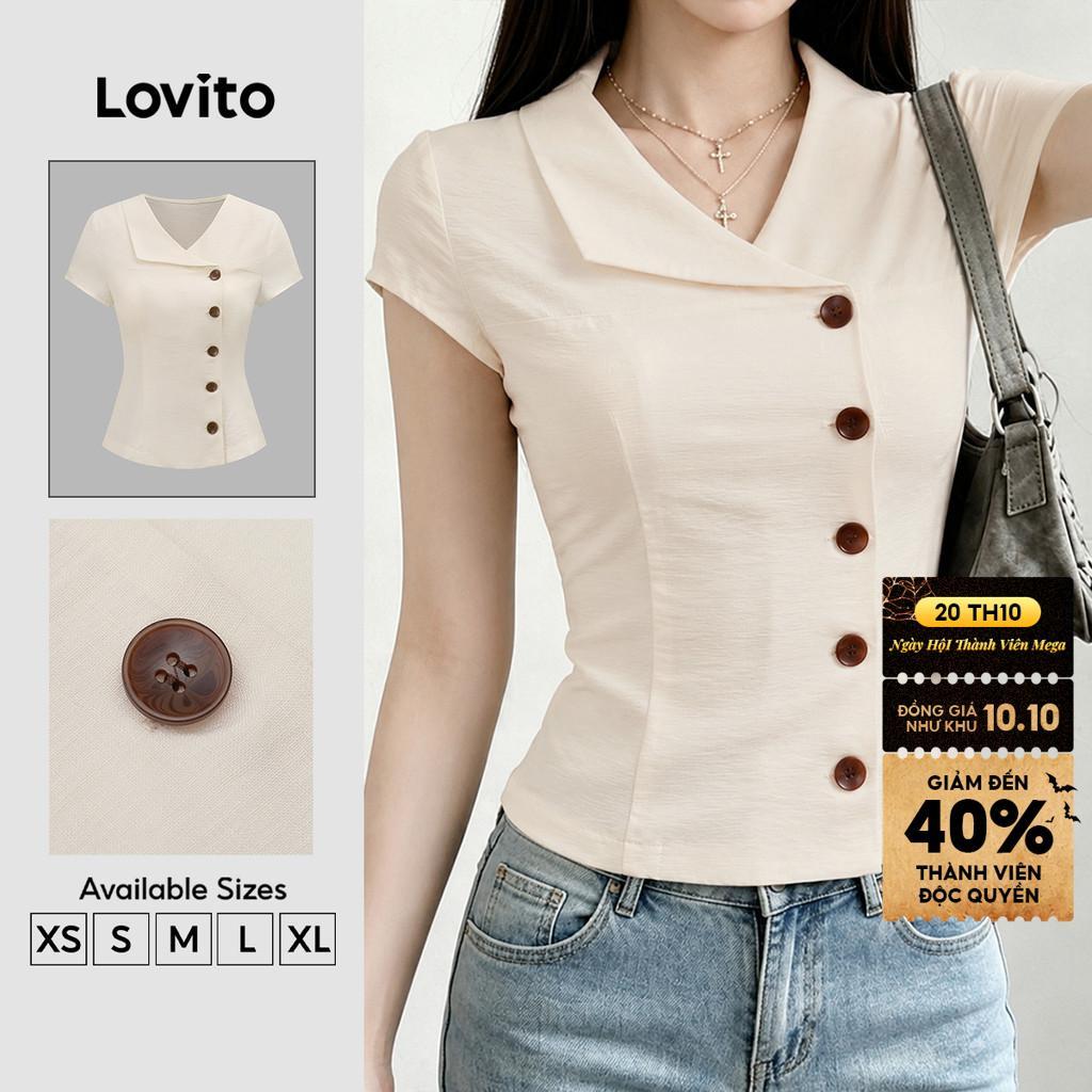 Lovito Áo sơ mi nữ màu kaki nhạt thanh lịch cài nút trước dáng bất đối xứng mùa xuân/hè BLK9P1D471