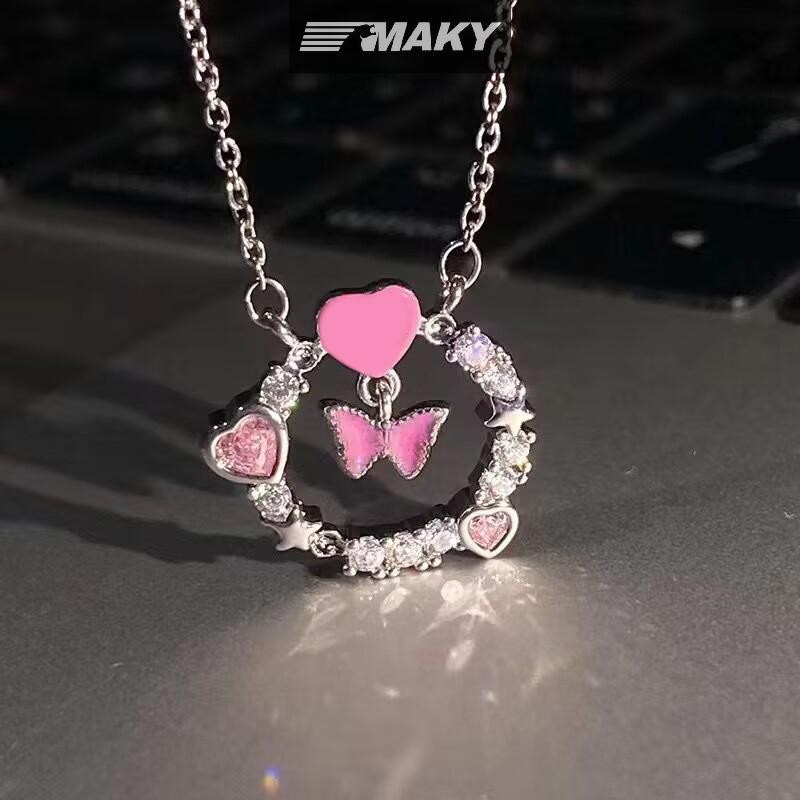 Newwellknownepic Ánh Sáng Sáng Bóng Zircon Hồng Trái Tim Vòng Cổ Nữ Tinh Tế Mặt Dây Chuyền Xương Đòn Dây Chuyền Cô Gái Trang Sức Dự Tiệc Quà Tặng VN