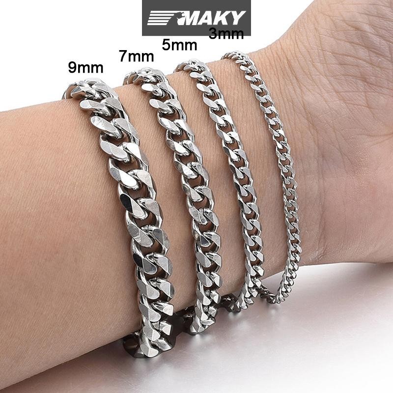 Newwellknownepic Mới Hợp Thời Trang Dây Xích Cuba Nam Vòng Tay Thép Không Gỉ Cổ Điển 3 / 5 / 7 / 9 Mm Chiều Rộng Dây Chuyền Vòng Tay Dành Cho Nam Nữ Quà Tặng Trang Sức VN