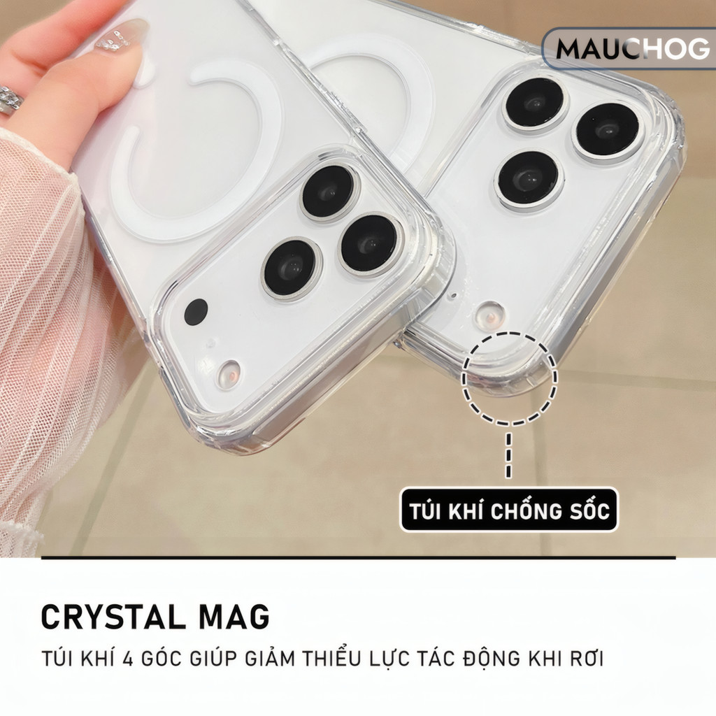 Ốp Lưng Trong Suốt Chống Sốc Hỗ Trợ Sạc Không Dây Cho Điện Thoại iPhone 17 Pro Max 16 15 14 13