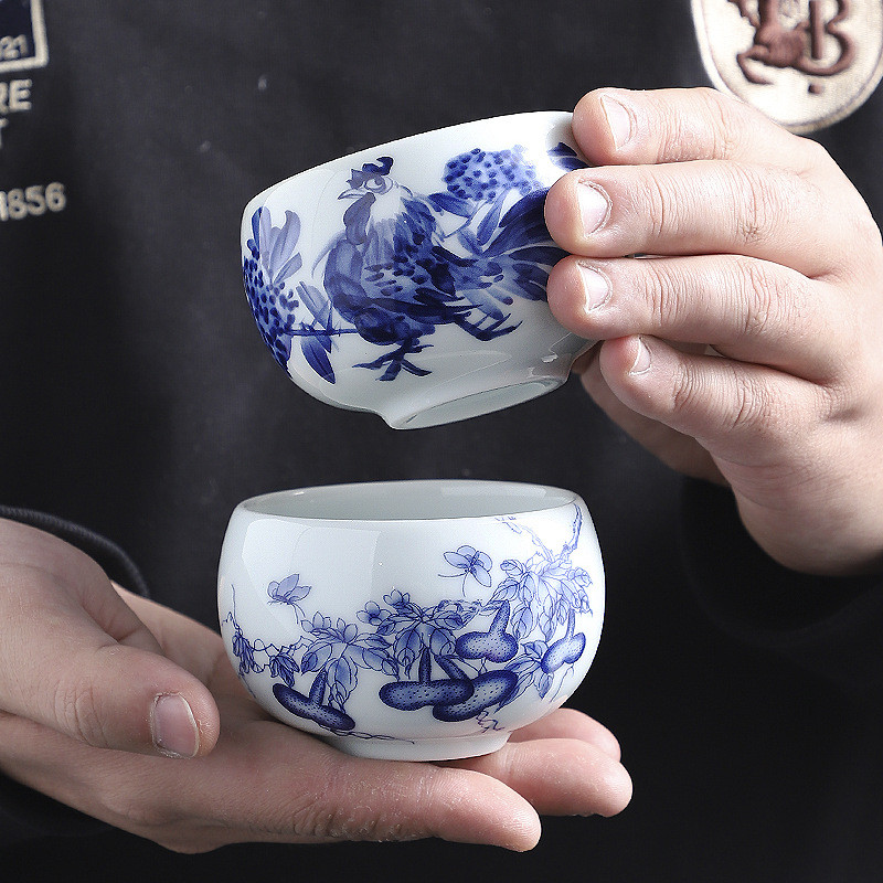 Nguyên Chất Vẽ Tay Màu Xanh Trắng Master Cup Cá Nhân Chuyên Dụng Uống Trà Cốc Đơn Cốc Trà Cá Nhân Cốc Trà Hộp Quà Tặng QLIG