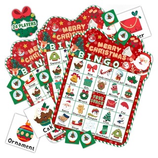 DE Christmas Bingo Cards And Markers Set 33 Miếng 24 Trò Chơi Đảng Người Chơi