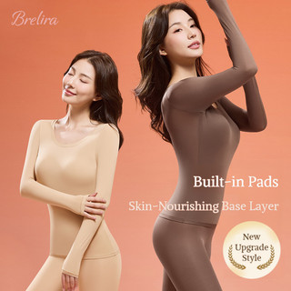 『Brelira』Đồ lót giữ nhiệt Long John siêu mỏng tích hợp áo ngực cố định cúp liền mạch đàn hồi cao axit hyaluronic làm đẹp da bộ đồ thu đông