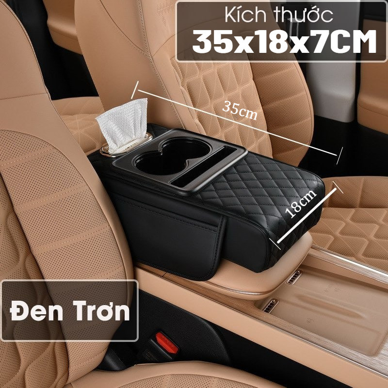 Đệm tỳ tay ô tô 4 trong 1, có hộp đựng đa năng, có giá đỡ cốc, Chất liệu bọc da PU cao cấp