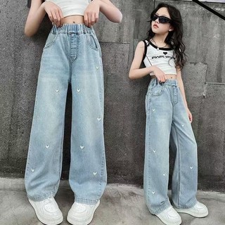 QuầN Jeans ốNg RộNg MớI Cho Bé GáI In HìNh TráI Tim ThờI Trang Là LựA QuầN ốNg RộNg Cho Bé GáI