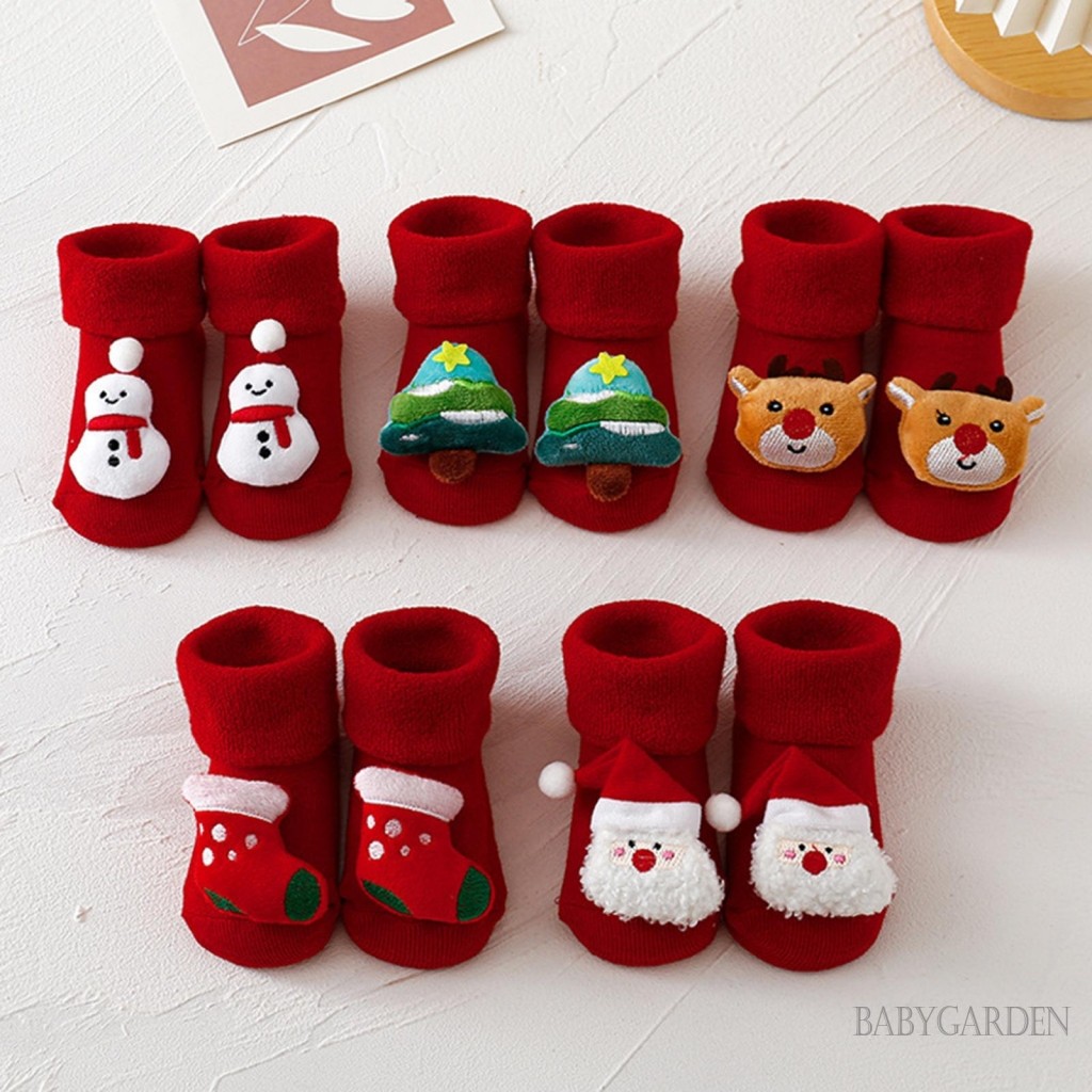 0-3years Cho Bé Giáng Sinh Đi Bộ Tất Ông Già Noel / Người Tuyết / Cây Trang Trí Dép Chống Trơn Trượt Ấm Áp