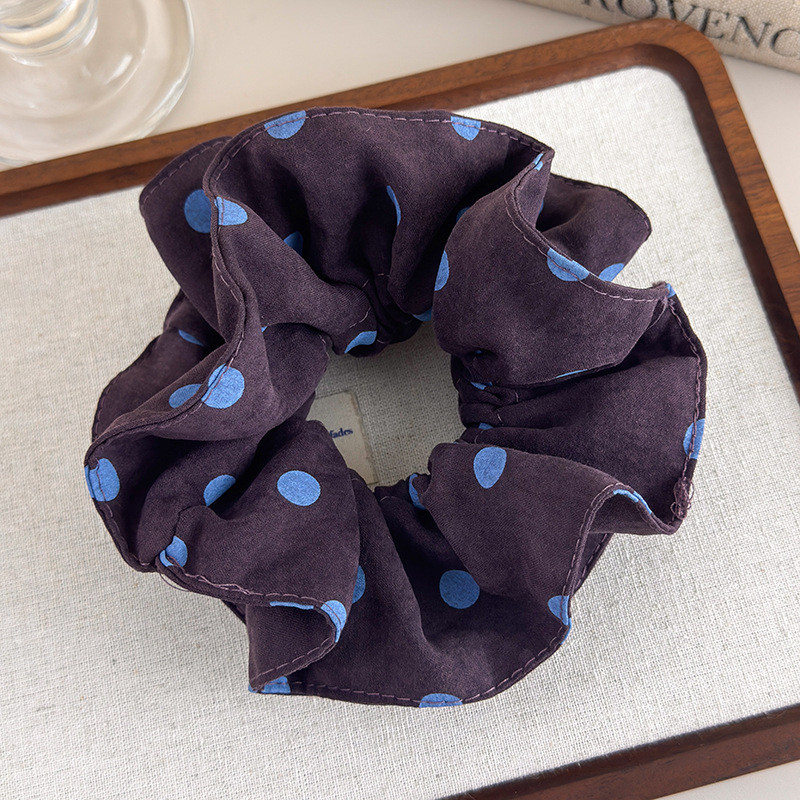 Khăn Scrunchy Tóc Chấm Bi Vuông Màu Xanh Cà Phê, Phong Cách Retro