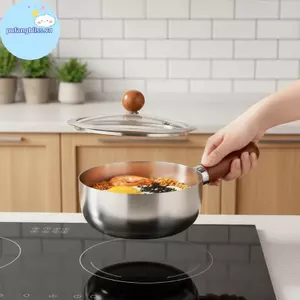 Chảo nấu ăn bằng thép không gỉ hiệu quả Pufangbliss có tay cầm bằng gỗ tự nhiên cho công thức nấu ăn mì và trứng VN