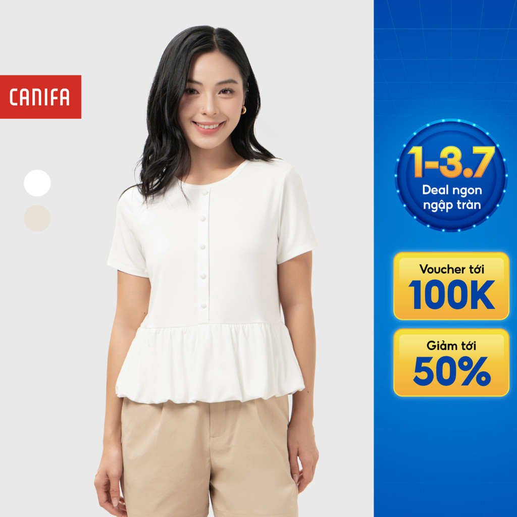 Áo kiểu nữ CANIFA cổ tròn tay lỡ thiết kế xòe gấu áo che khuyết điểm tốt 6TS26S018