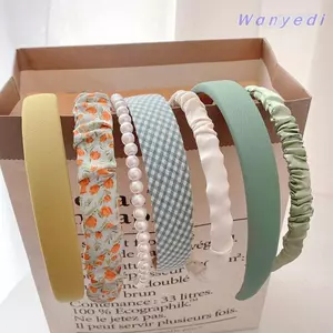 WANYEDI 5 / 7 Chiếc Băng Đô Thời Trang Hàn Quốc, Băng Đô Quấn Tóc Kẻ Sọc Hoa Chống Trơn Trượt, Thiết Kế Xếp Ly Dễ Thương Ngọt Ngào Phụ Kiện Tóc Nữ Sử Dụng Để Rửa Mặt