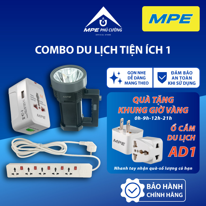 (CHÍNH HÃNG) COMBO DU LỊCH KẾT HỢP ĐÈN PIN ĐA NĂNG, Ổ CẮM DU LỊCH, Ổ CẮM DI ĐỘNG