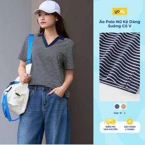 Áo Polo Nữ Yody Kẻ Dáng Suông Cổ V WCPO25A444