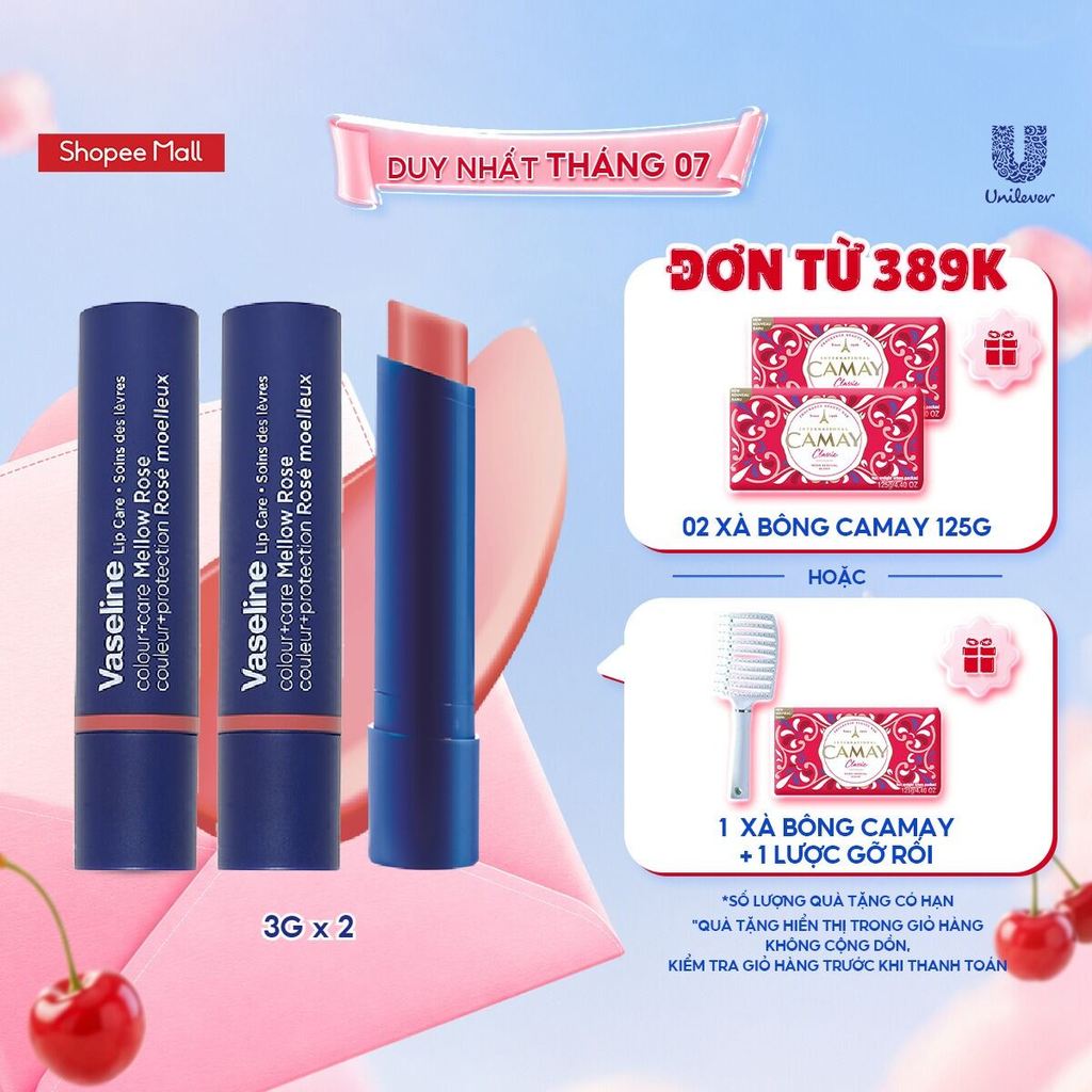 Combo 2 Son dưỡng môi Vaseline Colour+Care Mellow Rose 3g (Cam)