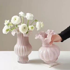 Trung Cổ Bình Fenton Trang Trí Phòng Khách Văn Hóa Nước Chèn Hoa Cảm Giác Ánh Sáng Kính Sang Trọng Màu Hồng Sáng Tạo Bình Đơn Giản RZDC
