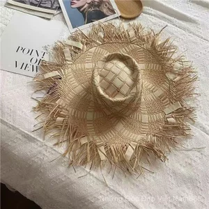 Vải Raffia Ống Hút Vành Lớn Mũ Rơm Nữ Mùa Hè Đi Biển Kỳ Nghỉ Mũ Đi Biển Chống Nắng Che Nắng Mũ Chống Nắng Hợp Thời Trang
