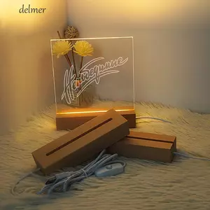 DELMER Đèn LED Giá Đỡ Hình Chữ Nhật Pha Lê DIY Nghệ Thuật Trang Trí Dạ Quang Đế Phòng Nhựa Đèn Ngủ Đế