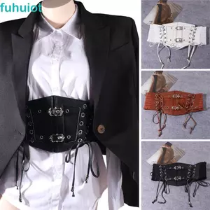 FUHUIOT Ren Cummerbunds, Thắt Lưng Corset Da Có Thể Điều Chỉnh, Punk Giảm Béo Dây Buộc Hoa Eo Rộng Đầm Corset
