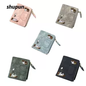 SHUPUN Thêu Mèo Ví Ngắn Chất Lượng Cao Nữ Cô Gái Da PU Thời Trang Dễ Thương Dây Kéo Túi Đựng Thẻ