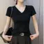Mùa hè Pure Desire Trắng Trang trọng Vai Áo thun ngắn tay thắt nút Thiết kế thích hợp không đều Slim-fit Slimmer Look