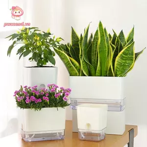 Chậu cây lười PWSEND, Chất liệu nhựa Cấu trúc hai tầng Chậu cây tự tưới cây, Hệ thống tự thấm di động Thiết kế từ tính Chậu hoa tự thấm Cây trong nhà