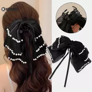 KUZHEN Lớn Ngọc Trai Nơ Tóc Vuốt Kẹp Tóc Mới Cho Nữ Hàn Quốc Ngọt Ngào Đuôi Ngựa Tóc Cua Kẹp Tóc Bé Gái Ruy Băng Phụ Kiện Tóc HOT