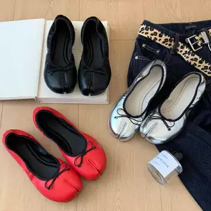 TT Sweet Bow Split Toe Flat Giày Nữ Đế Mềm Giày Đế Bằng Phù Hợp Với Bốn Mùa Chính Hãng Da Trứng Cuộn Giày