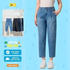 Quần jean nữ dáng baggy cạp liền co giãn YODY lưng cao tốt tôn dáng dáng QJN3076 WCJE25S050