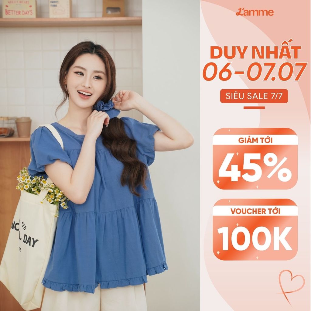 [Tặng crunchie] Áo bầu Dora Top chất liệu đũi mềm thoáng mát siêu nhẹ, kiểu dáng babydoll phối tay bí thiết kế BY L'AMME