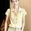 Áo sơ mi ngắn tay cổ lụa siêu đẹp Phong cách mới Phong cách Pháp Tính khí độc đáo Áo đẹp
