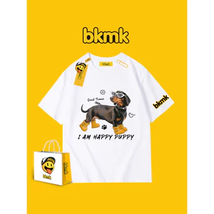 Bkmk hợp thời trang in hình chó mùa hè dáng rộng tay ngắn nam áo thun cotton nguyên chất phổ biến trên quần áo áo thun 0704