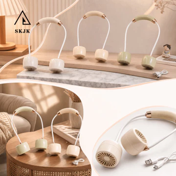 Quạt cổ đeo được SKJK, tông màu kem Cấu trúc có thể gập lại Quạt cổ có thể gập lại, Ổ cắm khí tuabin Sleek Outlook Pin sạc Quạt cổ có thể sạc lại Hoạt động ngoài trời