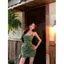 Kỳ nghỉ hè Váy đeo chéo sequin xanh kiểu Pháp eo hẹp Slim-fit gợi cảm Làm trắng đẹp Váy không tay bên bờ biển nữ