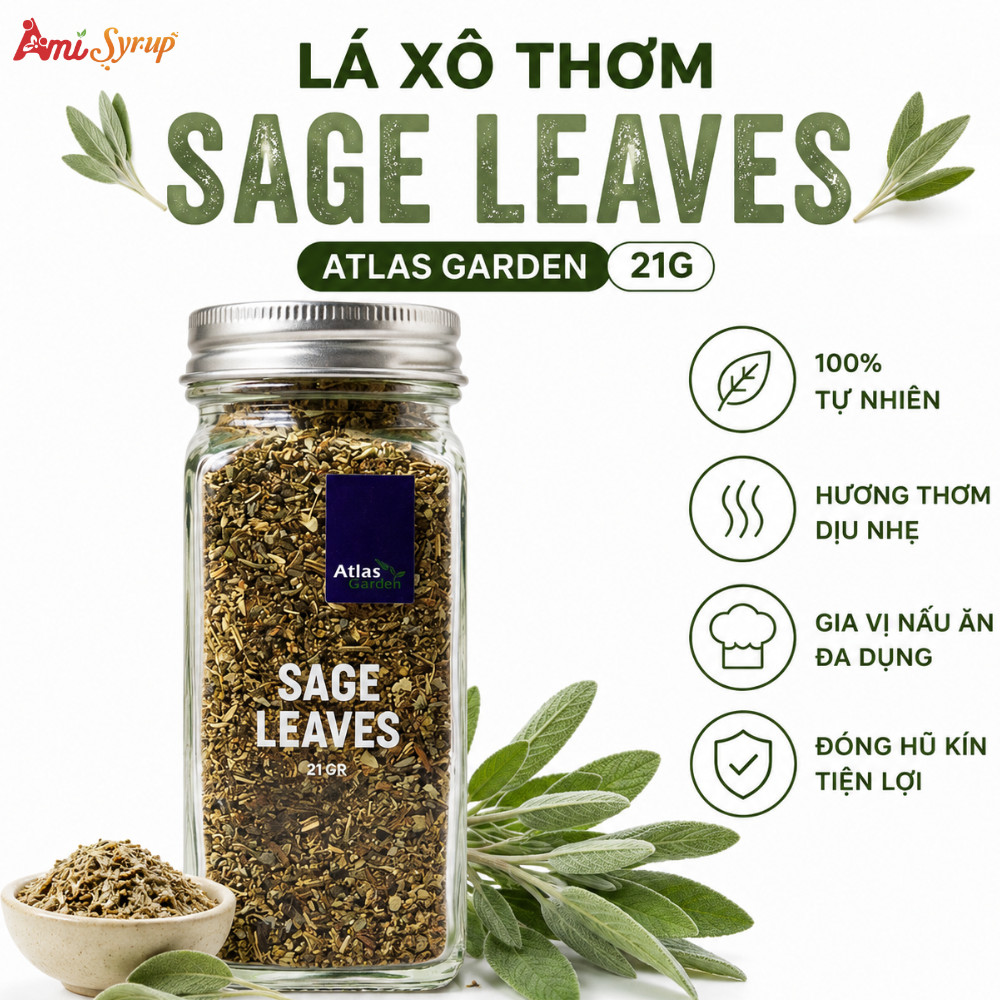 Lá Xô Thơm Atlas Garden Sage Leaves 21g, Gia Vị Nhập Khẩu Chính Hãng Chuẩn Vị Nhà Hàng
